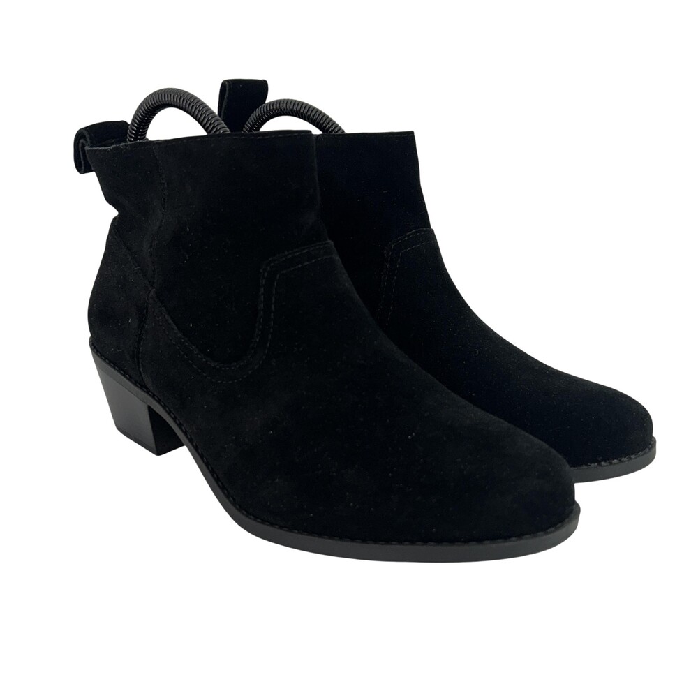 Vionic Joy Vera Boots Womens Size 8.5 Black Suede Ankle Zip Booties Block Heel